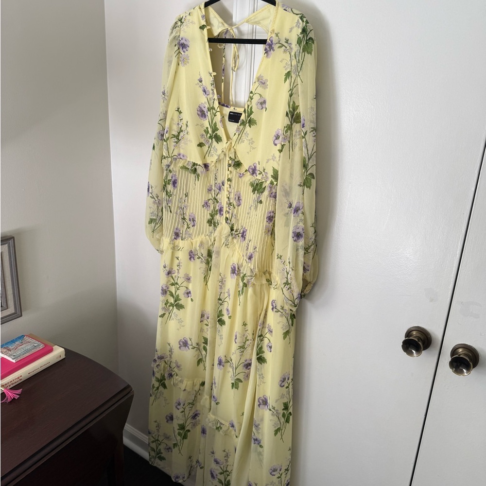ASOS Pale Yellow Maxi Dress with Lavender Floral Print